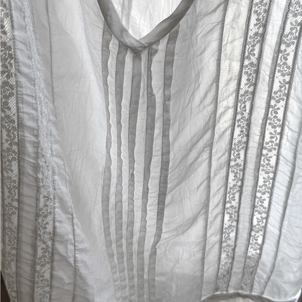 JOHNNY WAS White Top blouse tank pintuck lace details Boho Sleeveless LARGE - Picture 6 of 6